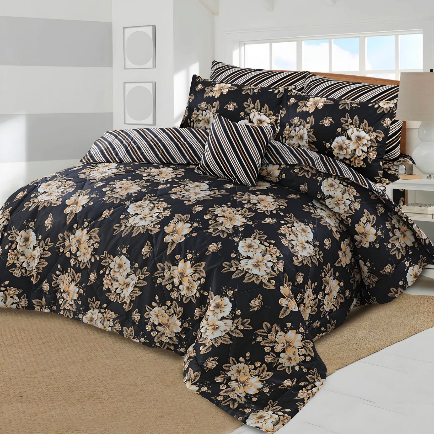 7pc Cotton Comforter Set White Daisy