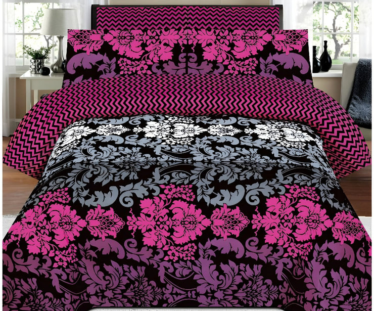 Cotton Satin 3pc Bedsheet - Purple Crown