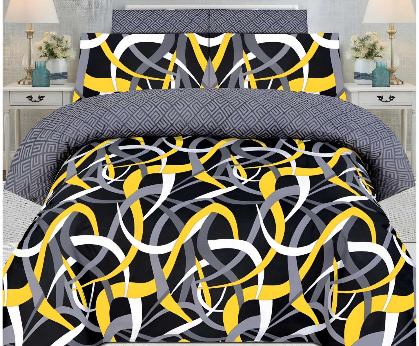 Cotton Satin 3pc Bedsheet - Yellow Zag