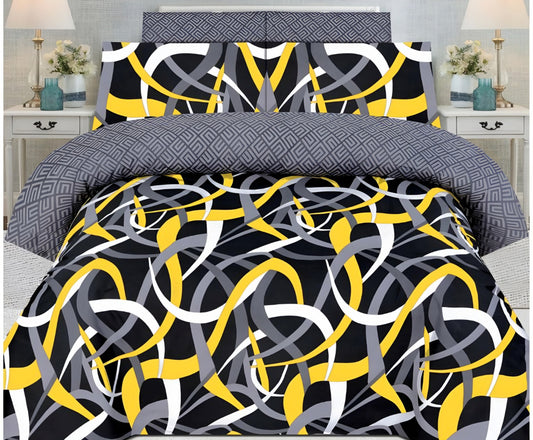Cotton Satin 3pc Bedsheet - Yellow Zag