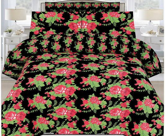 Cotton Satin 3pc Bedsheet - Pink Cherry