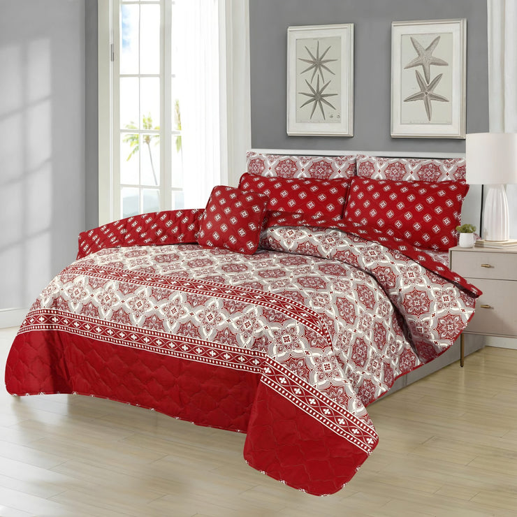 7pc Cotton Comforter Set - Red Crown
