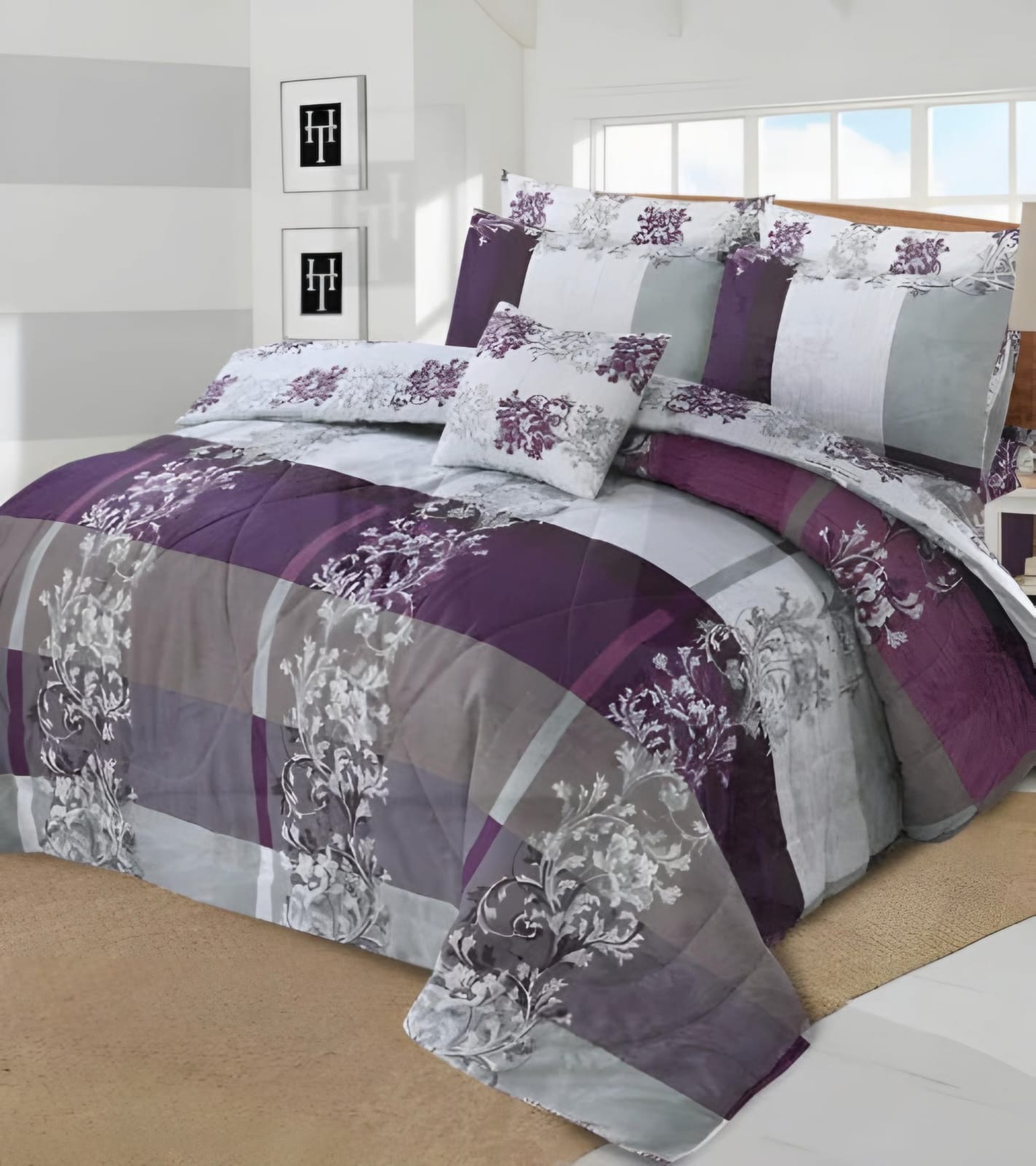 7pc CottonComforter Set Purple Berry