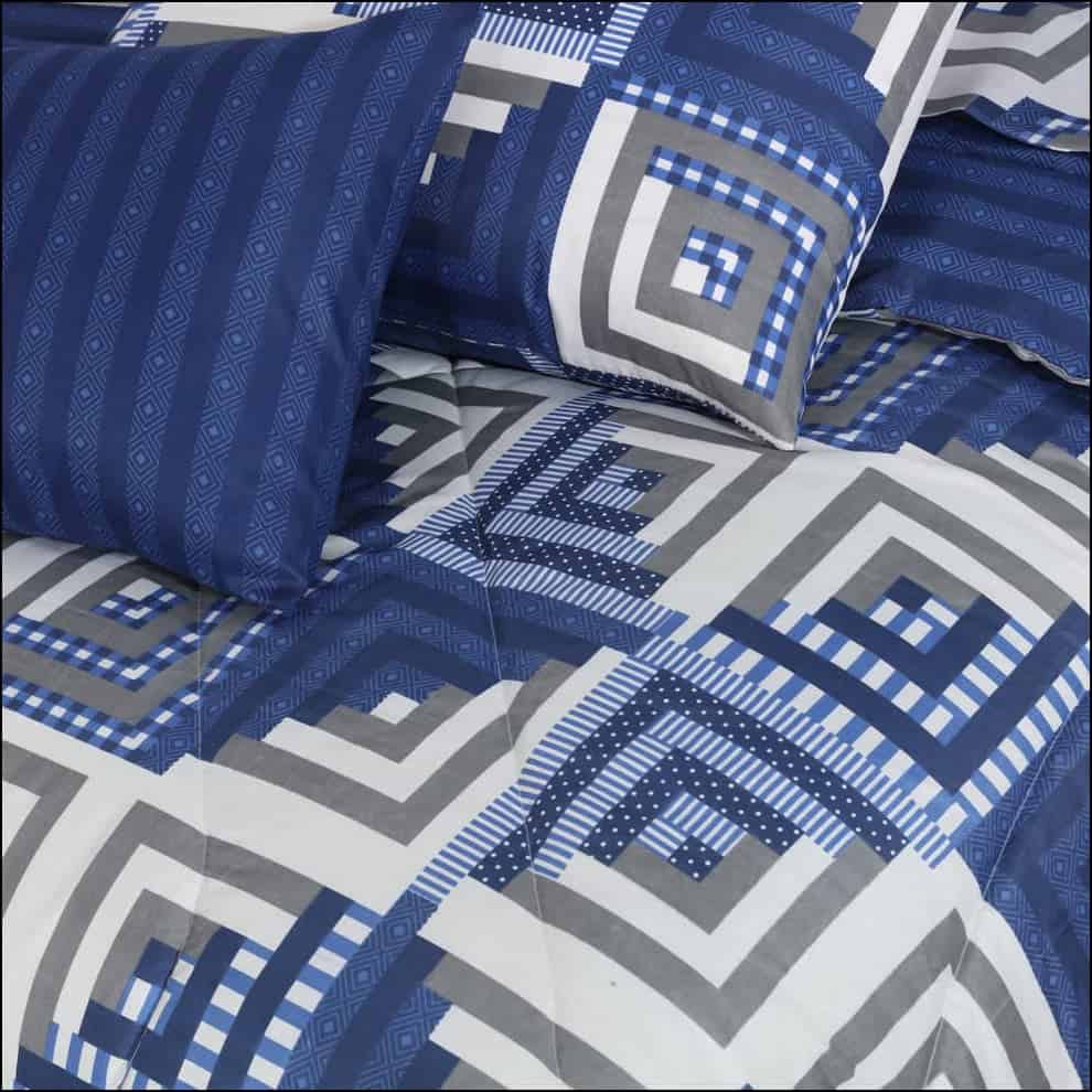7pc Cotton Comforter Set Blue Stairs