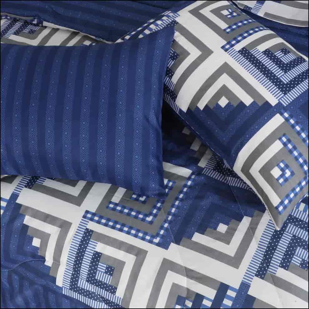 7pc Cotton Comforter Set Blue Stairs