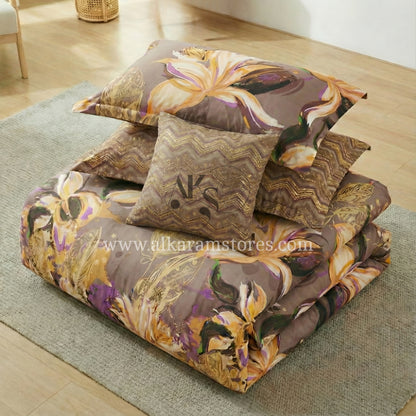 7pc Cotton Comforter Set Brown Chevron