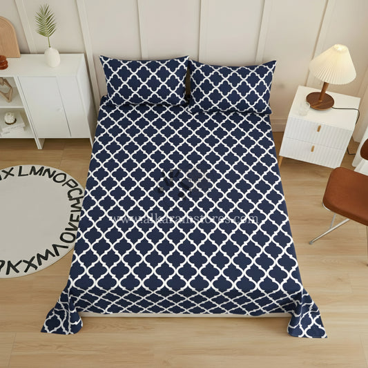 Crystal Cotton 3pc Bedsheet Blue Moroccan