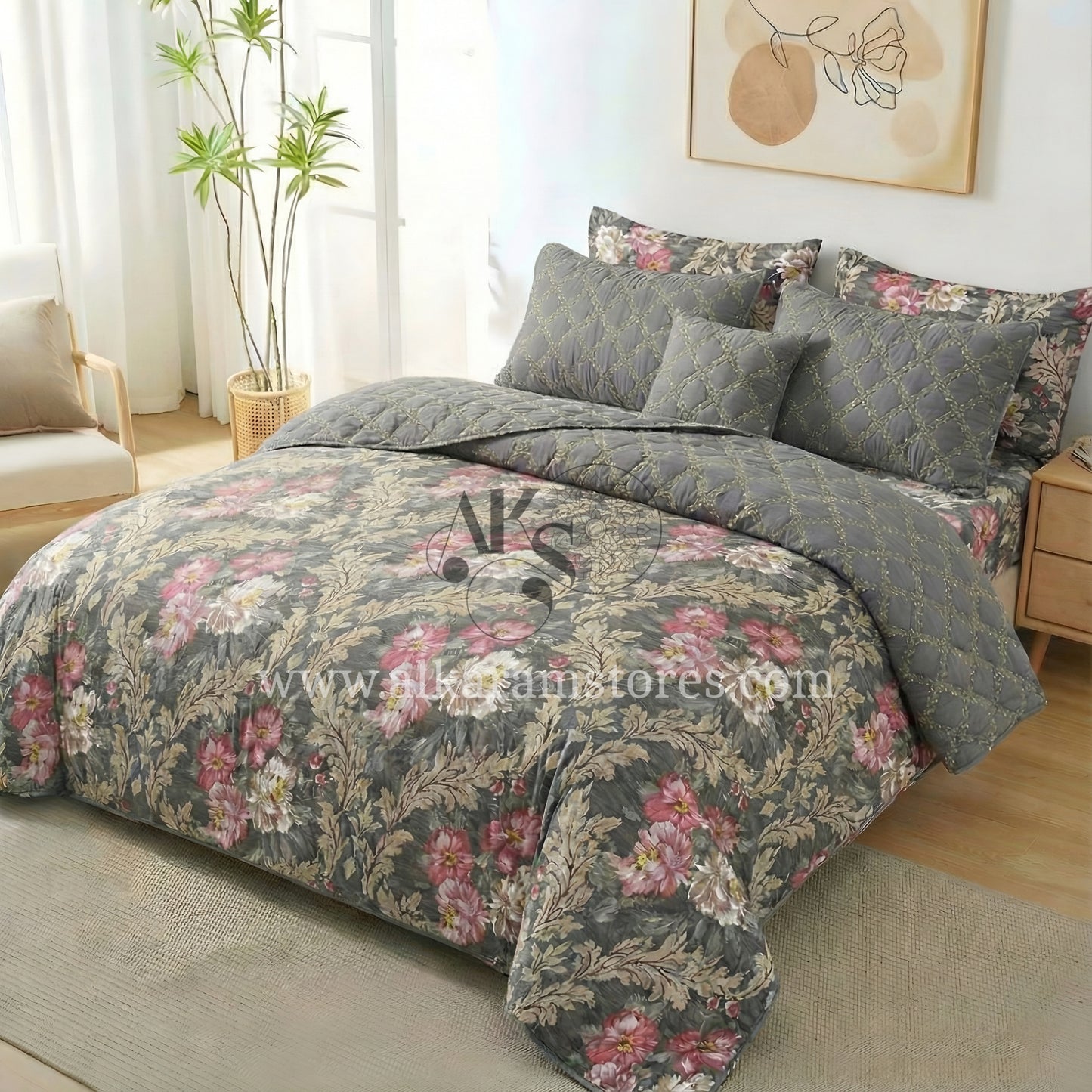 7pc Cotton Comforter Set Grey Pearl
