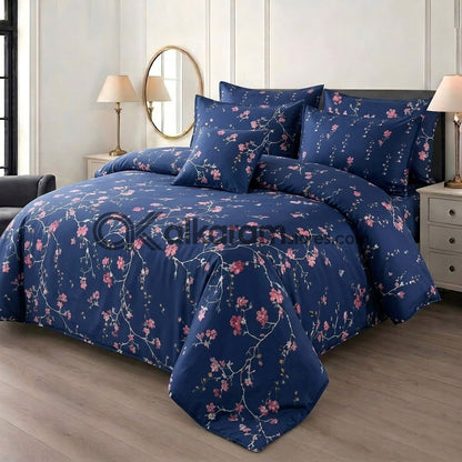 7pc Cotton Comforter Set Blue Hollyhock