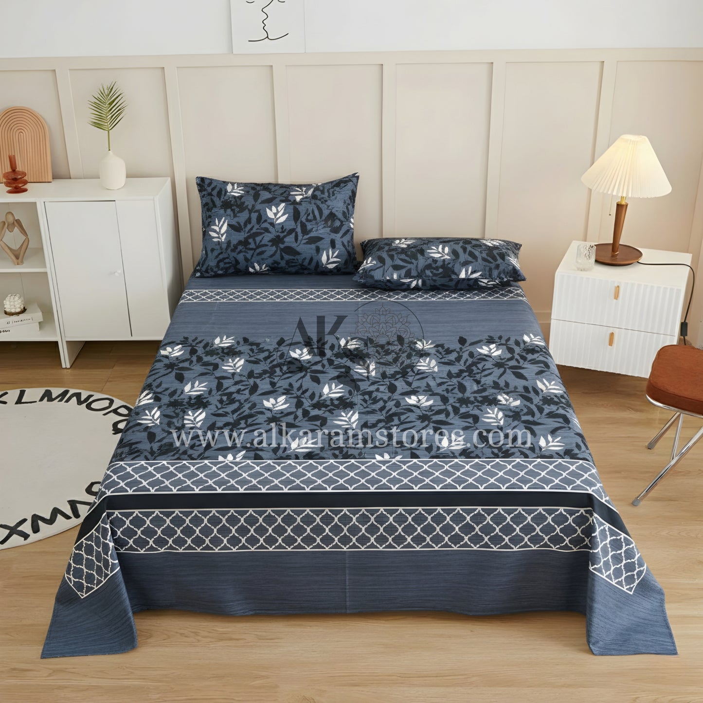 Crystal Cotton 3pc Bedsheet Grey Lattice