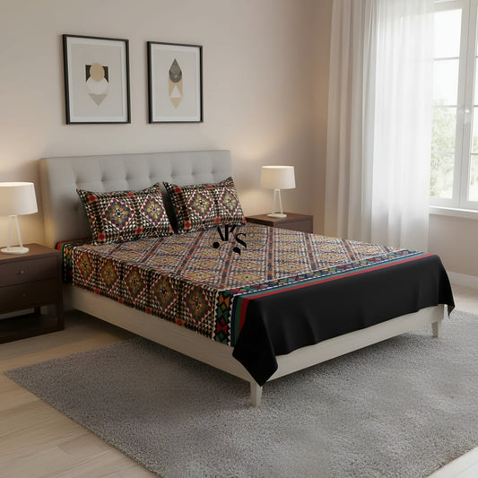 Crystal Cotton 3pc Bedsheet Black Stones