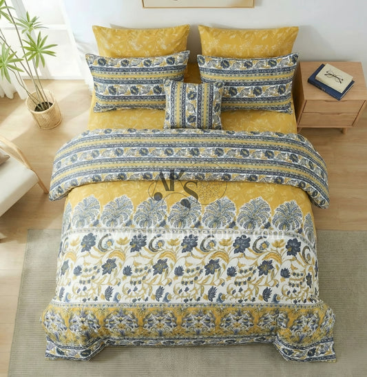 7pc Cotton Comforter Set Yellow Dunes