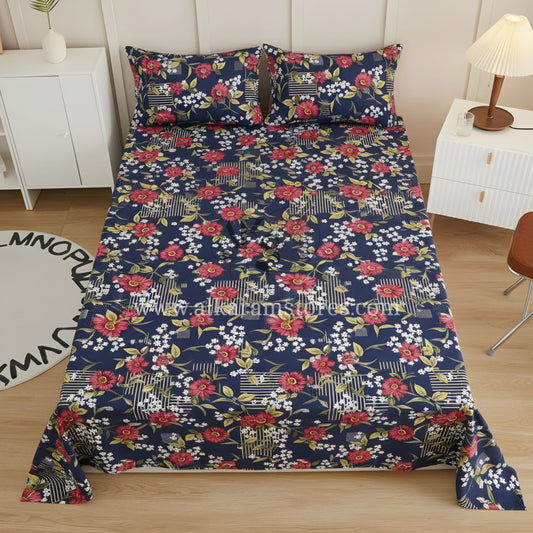 Crystal Cotton 3pc Bedsheet Blue Dahlias