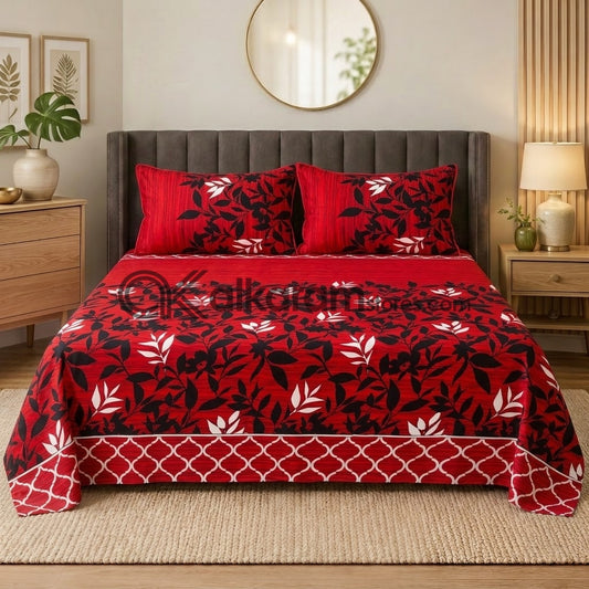 Crystal Cotton 3pc Bedsheet Red Lattice