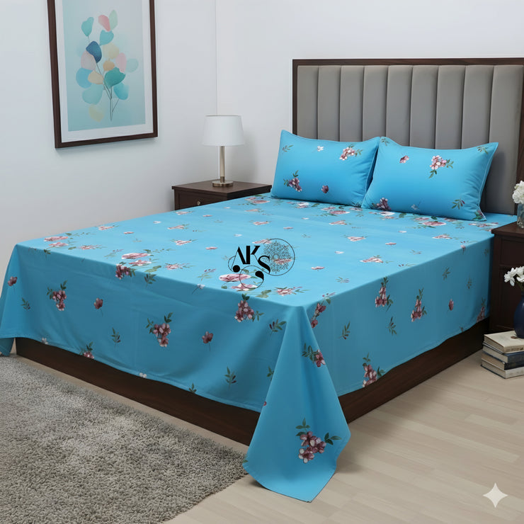 Crystal Cotton 3pc Bedsheet Blue Floral