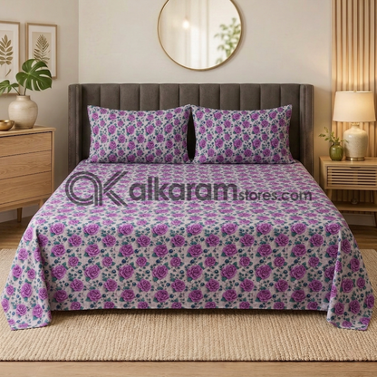 Pure Cotton 3pc Bedsheet Lavender Flora