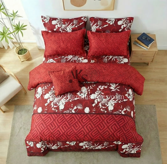 7pc Cotton Comforter Set Red Strip