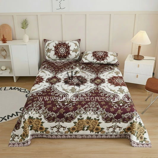Crystal Cotton 3pc Bedsheet Brown Ogee