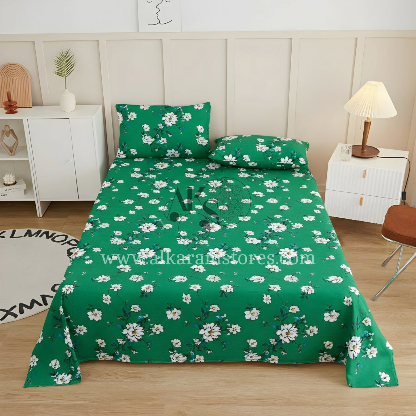 Crystal Cotton 3pc Bedsheet Seegreen flower