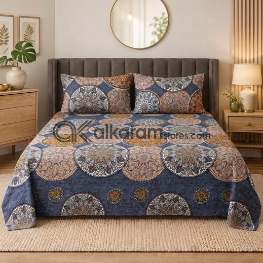 Crystal Cotton 3pc Bedsheet Grey Mandala