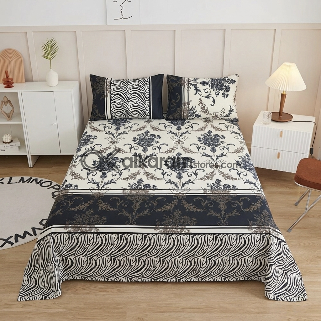 Crystal Cotton 3pc Bedsheet White Damask