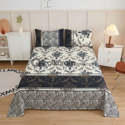 Crystal Cotton 3pc Bedsheet White Damask