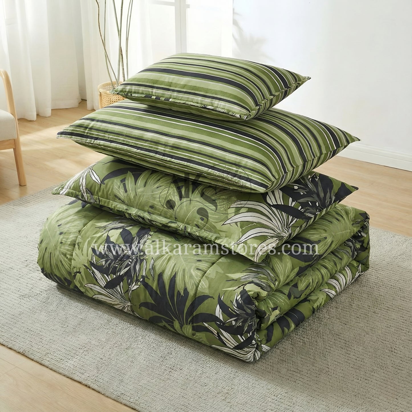 7pc Cotton Comforter Set Green Forest