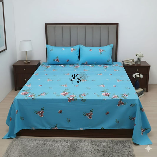 Crystal Cotton 3pc Bedsheet Blue Floral