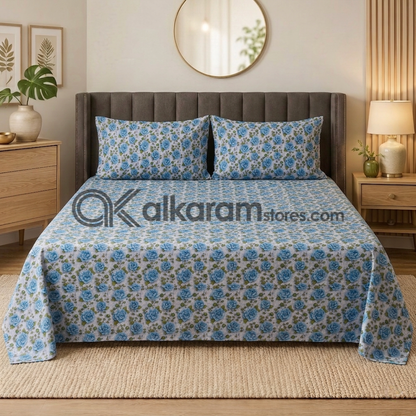 Pure Cotton 3pc Bedsheet Ocean Bloom