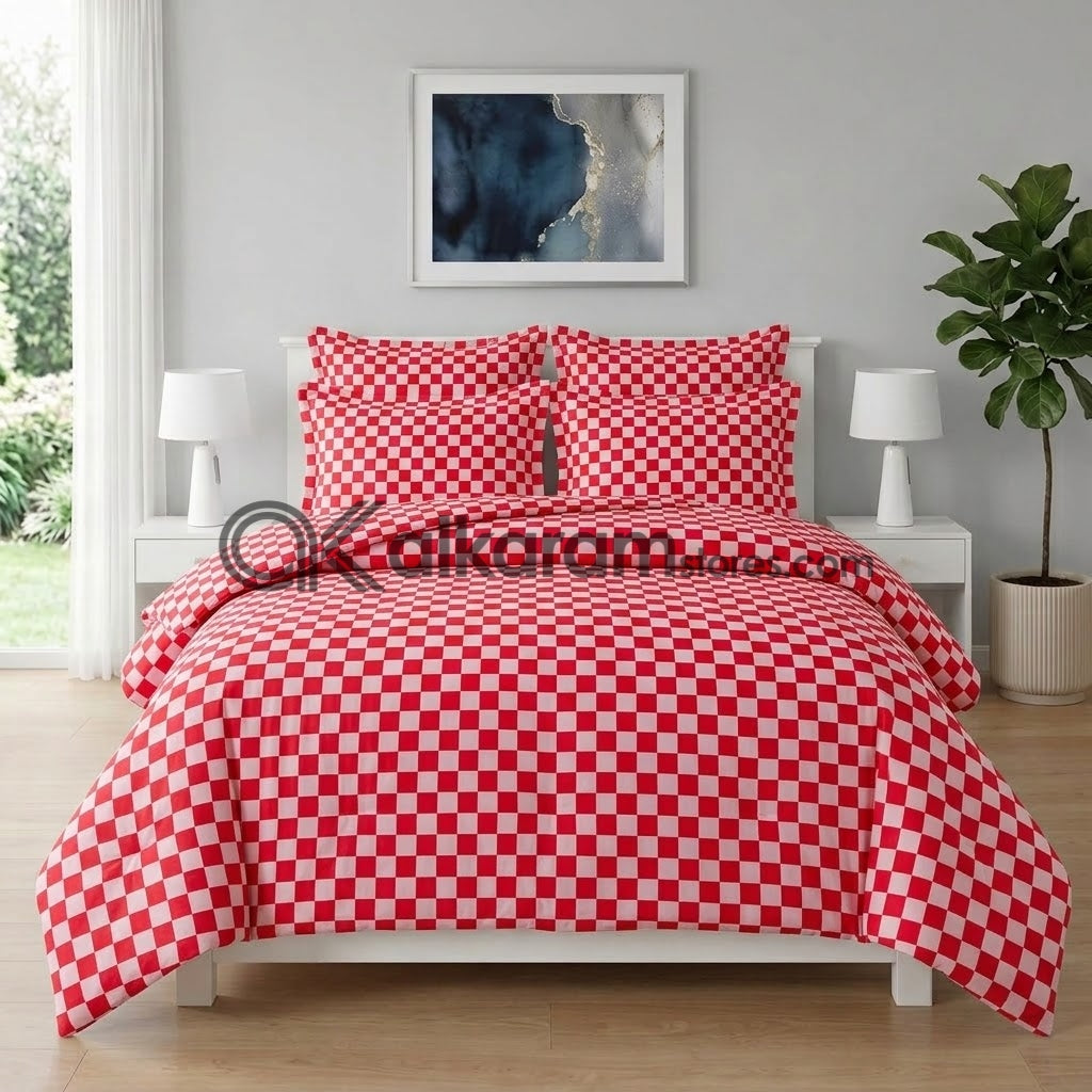 6 PC's Pure Cotton Comforter Set Cherry Grid