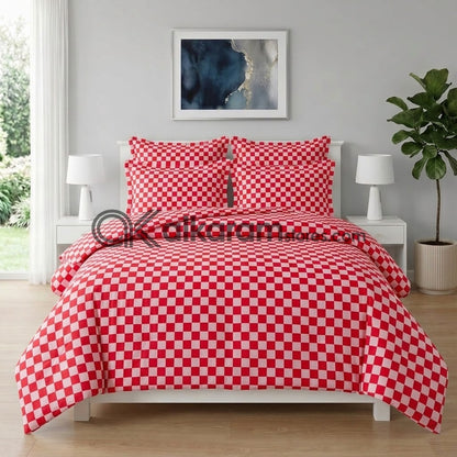 6 PC's Pure Cotton Comforter Set Cherry Grid