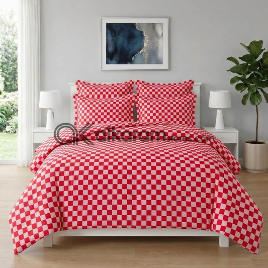 6 PC's Pure Cotton Comforter Set Cherry Grid
