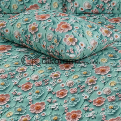 Pure Cotton 3pc Bedsheet Aqua Blossom