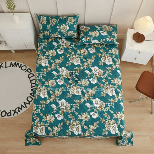 Crystal Cotton 3pc Bedsheet Green Beige
