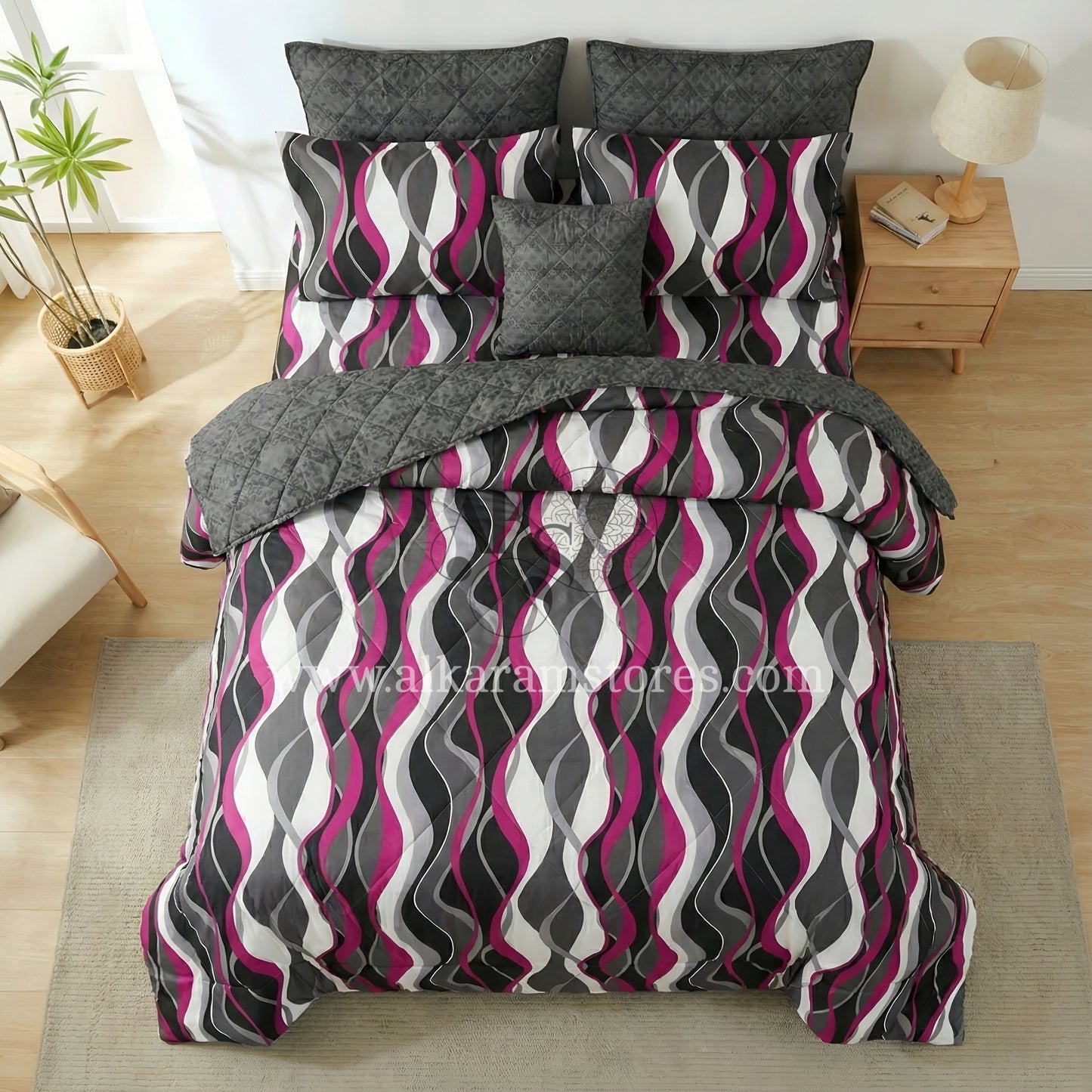 7pc Cotton Comforter Set Purpley Zigzag