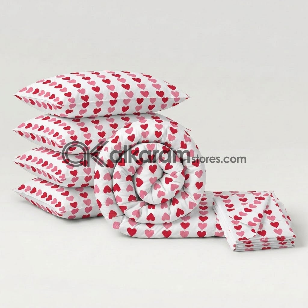 6 PC's Pure Cotton Comforter Set Ruby Heart