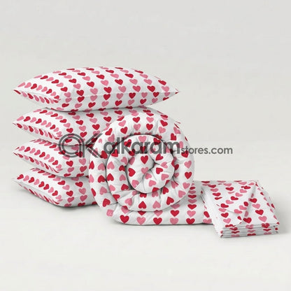 6 PC's Pure Cotton Comforter Set Ruby Heart