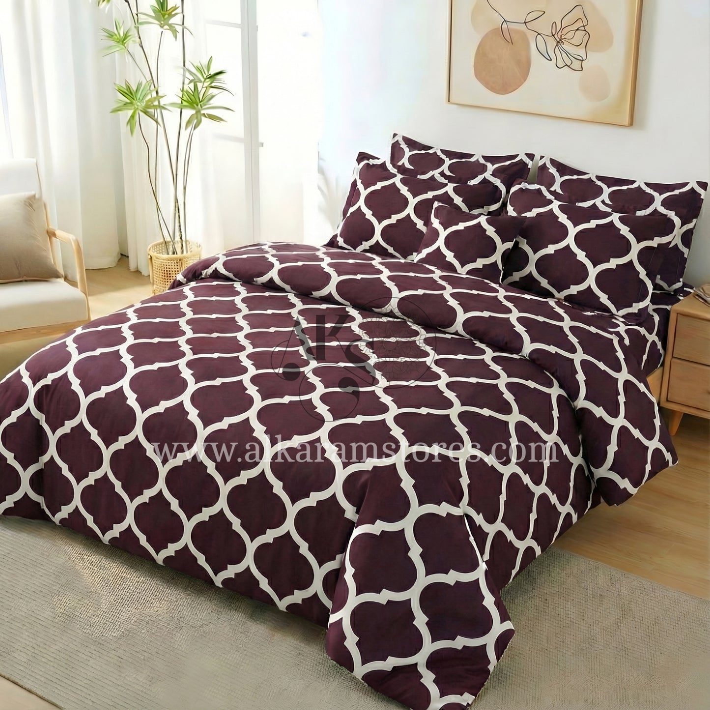 7pc Cotton Comforter Set Red Moroccan