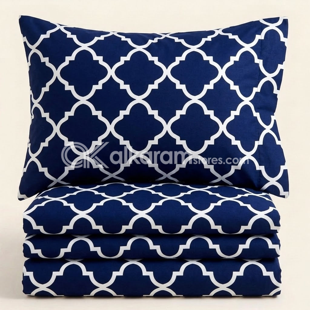 Crystal Cotton 3pc Bedsheet Blue Moroccan