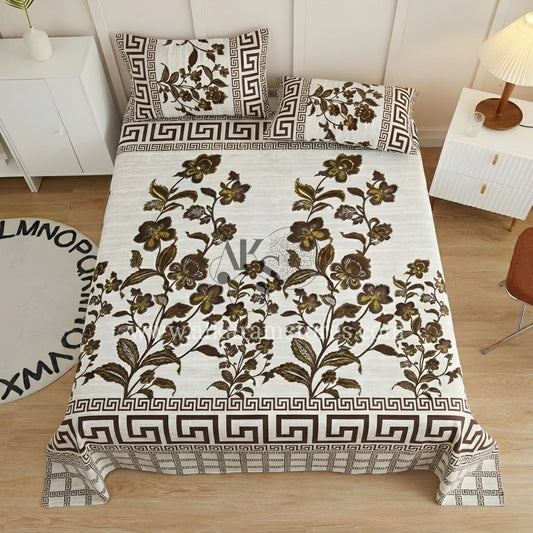 Crystal Cotton 3pc Bedsheet Mocha Leaves