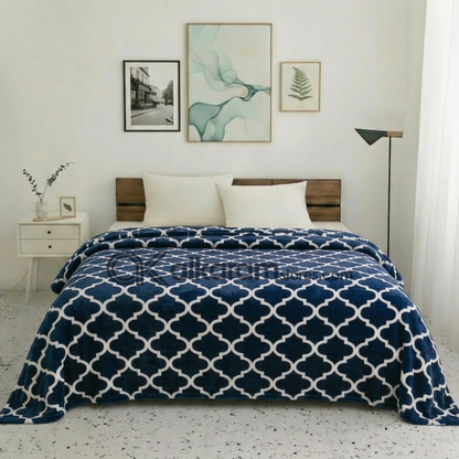 Dark Blue Trellis Printed Fleece Blanket