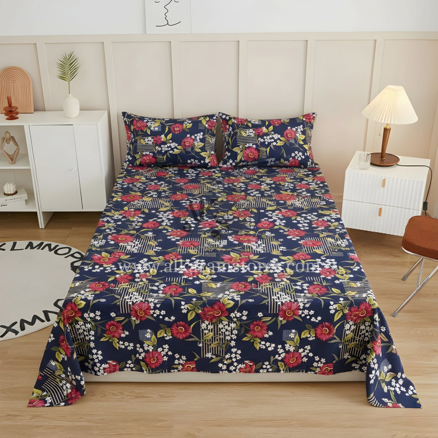 Crystal Cotton 3pc Bedsheet Blue Dahlias