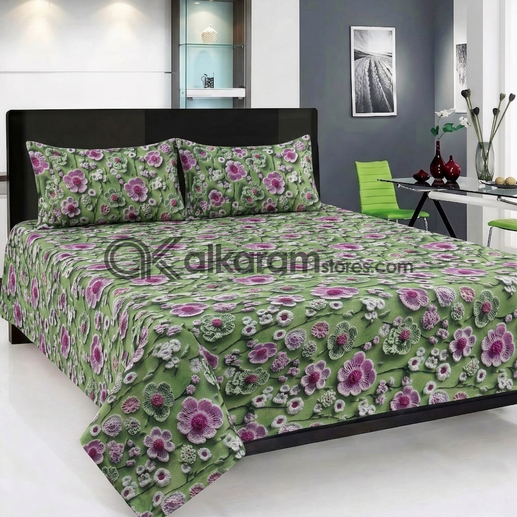 Pure Cotton 3pc Bedsheet Emerald Bloom