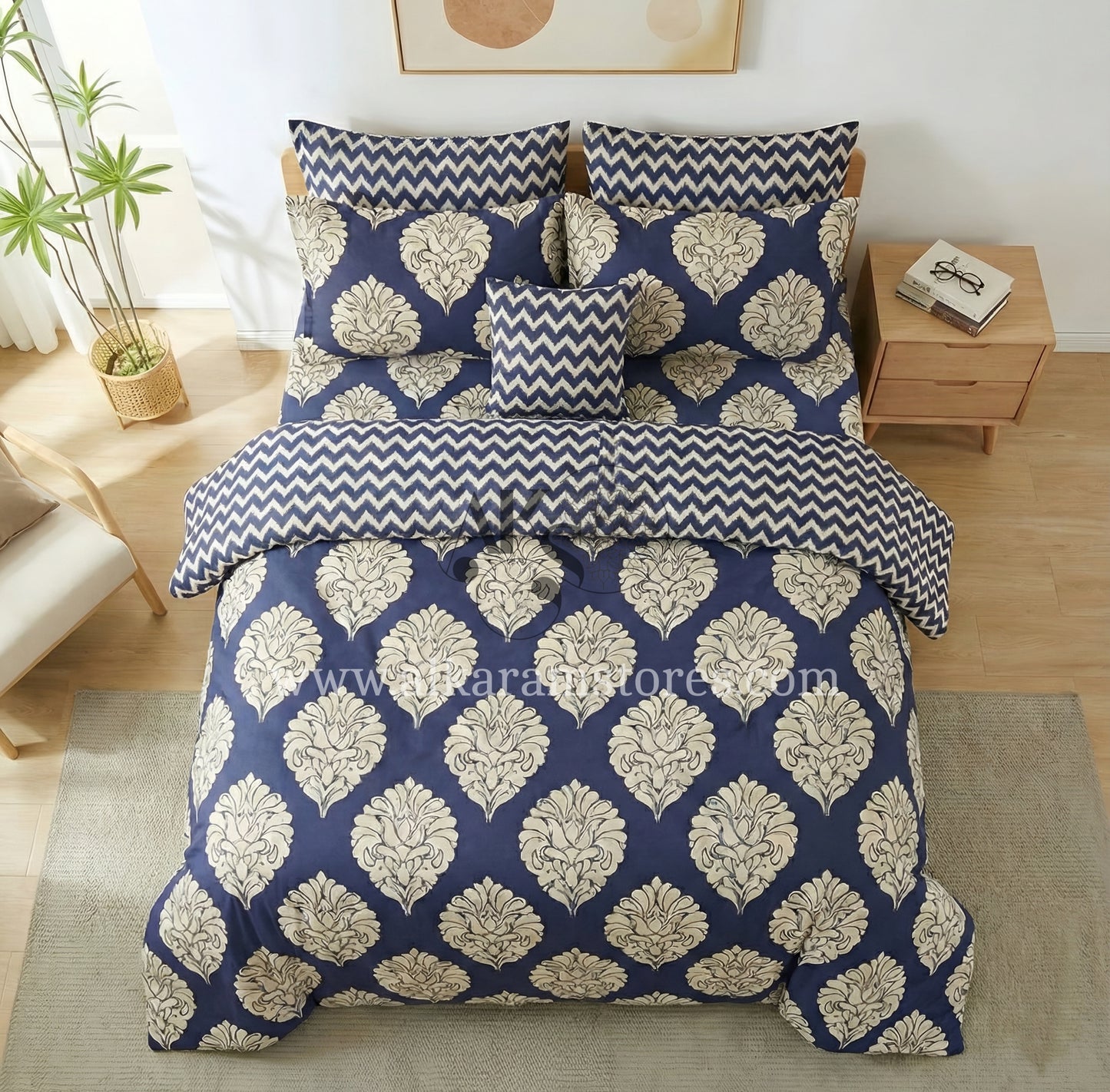 7pc Cotton Comforter Set White Droplet