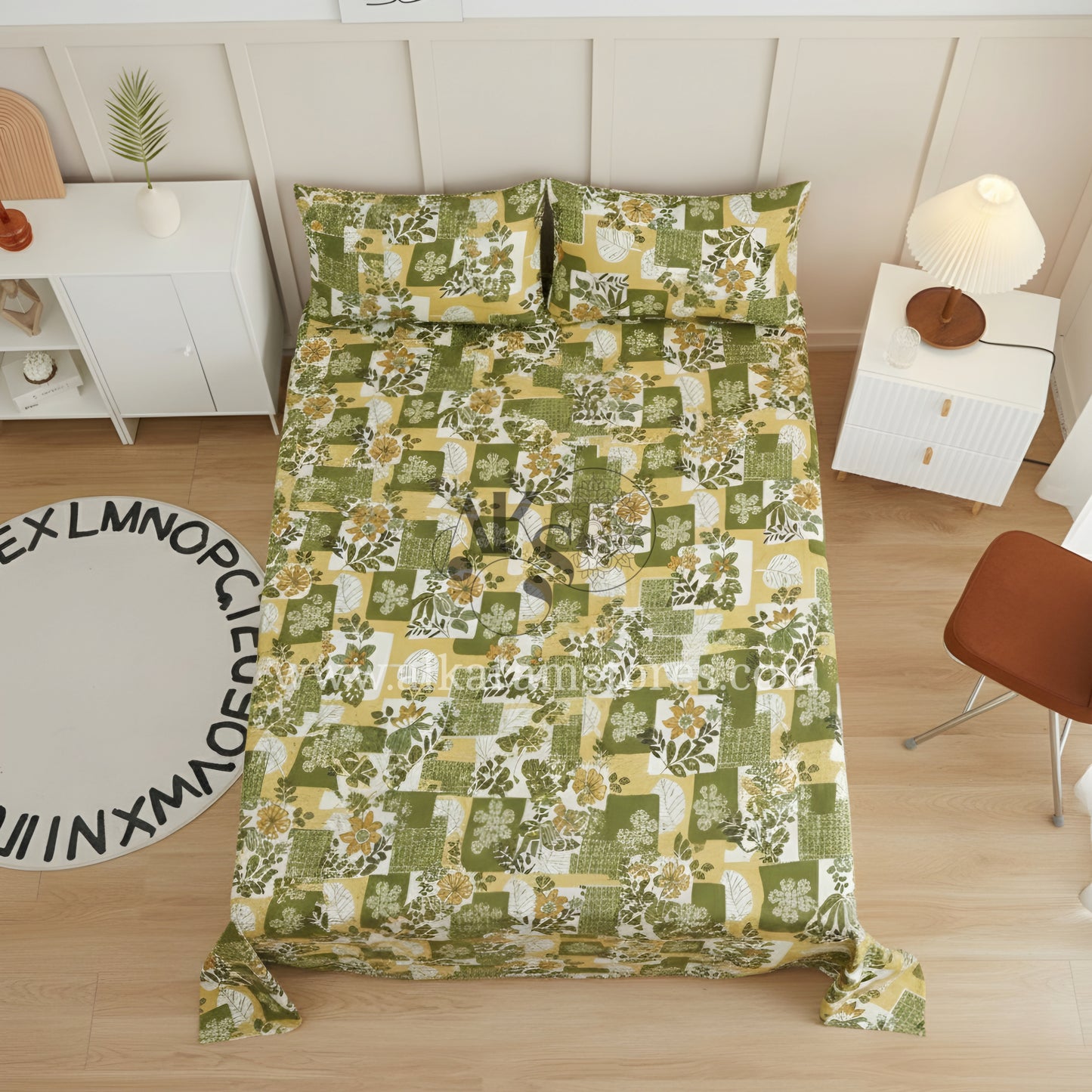 Crystal Cotton 3pc Bedsheet Olive Grid