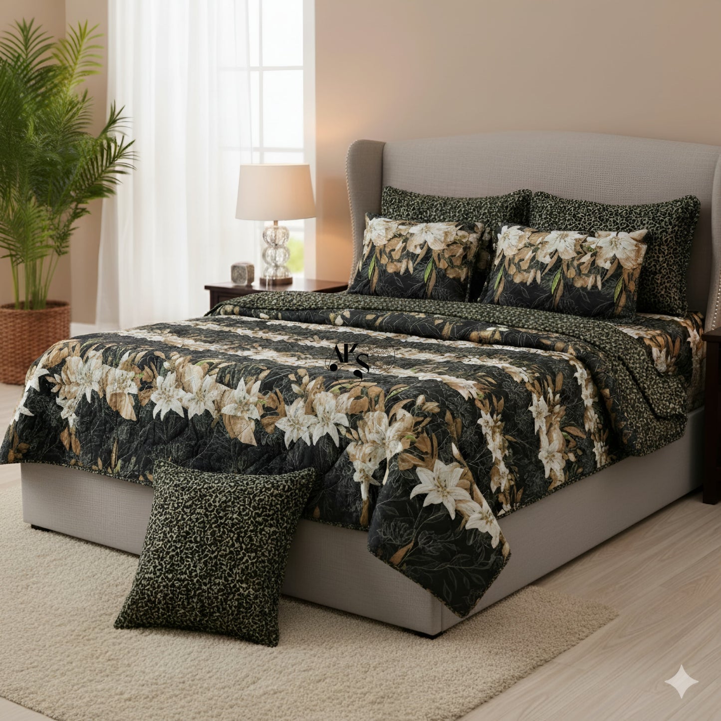 7pc Cotton Comforter Set Crystal Black