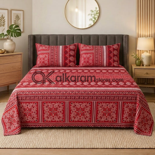 Crystal Cotton 3pc Bedsheet Red Muaves