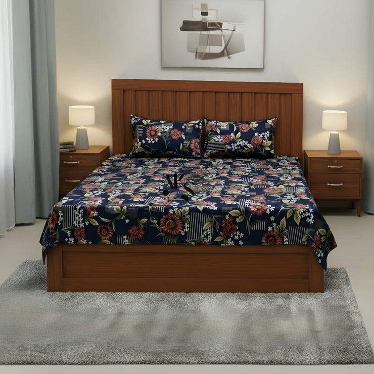 Crystal Cotton 3pc Bedsheet Mehroon Sunflower