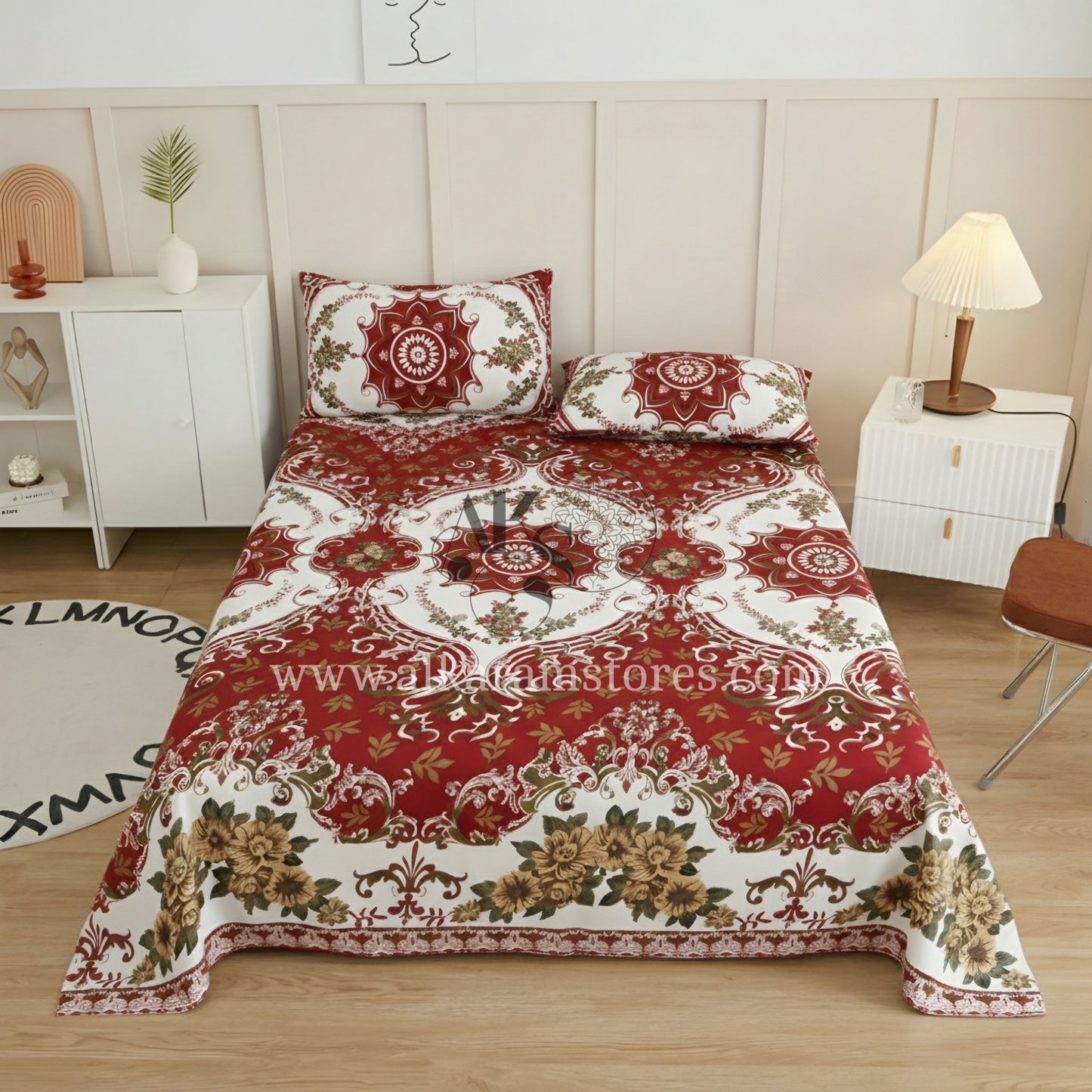 Crystal Cotton 3pc Bedsheet Red Ogee