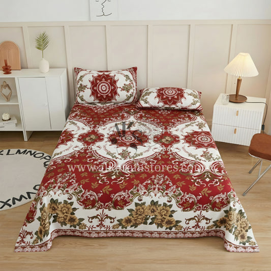 Crystal Cotton 3pc Bedsheet Red Ogee